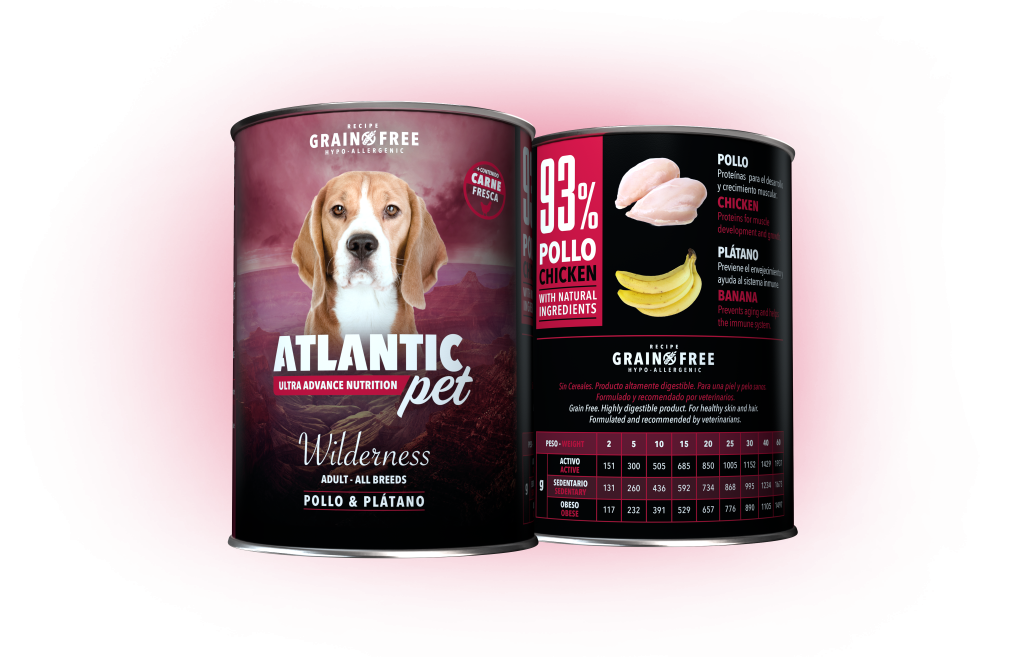 ATLANTIC PET GRAIN FREE LATA PERRO POLLO Y PLATANO