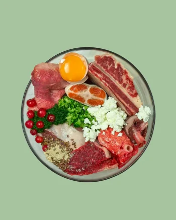 plato con ingredientes naturales para dieta BARF en perros - alimentación natural en pets&co lanzarote